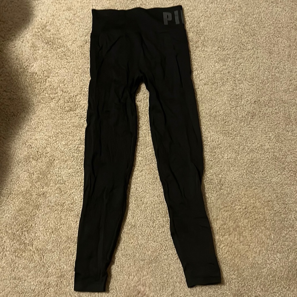 Victoria secret leggings black with pink logo around waist